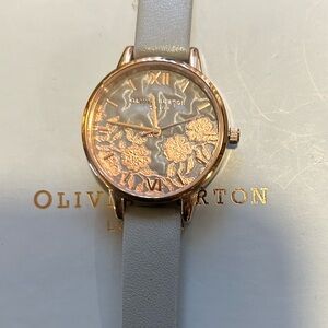 OLIVIA BURTON LACE DETAIL WATCH WITH 30mm GREY FACE & GREY LEATHER BSND